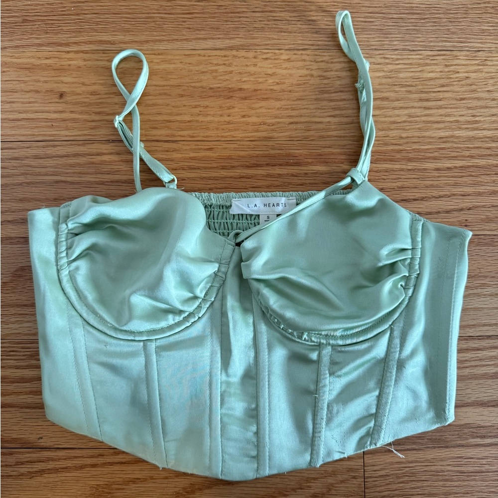 La Hearts PacSun Sage Green Smocked Top